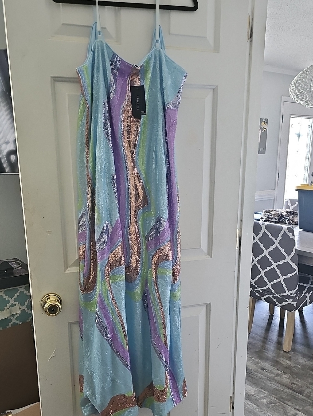 Eloquii Light Blue Sequin Wave Maxi Dress